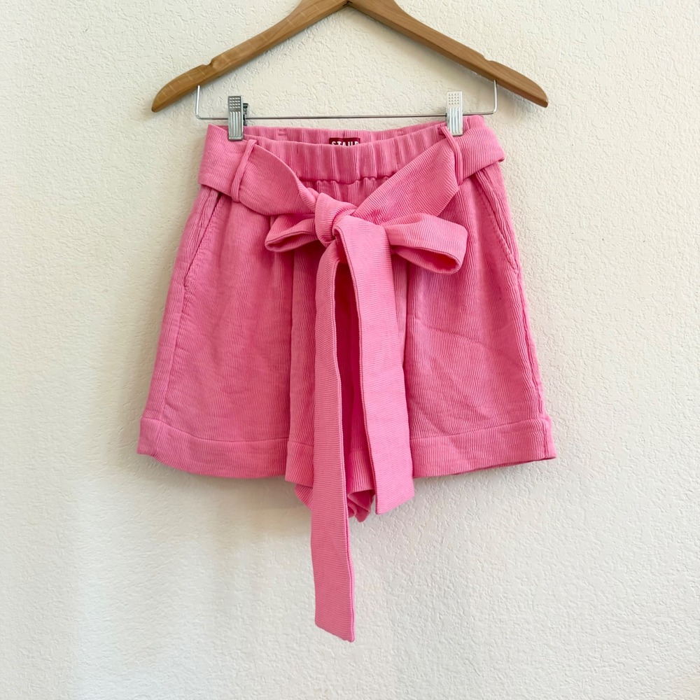 STAUD Sage Pink Ribbed High Waisted Tie Belt Shorts Women Size 4
